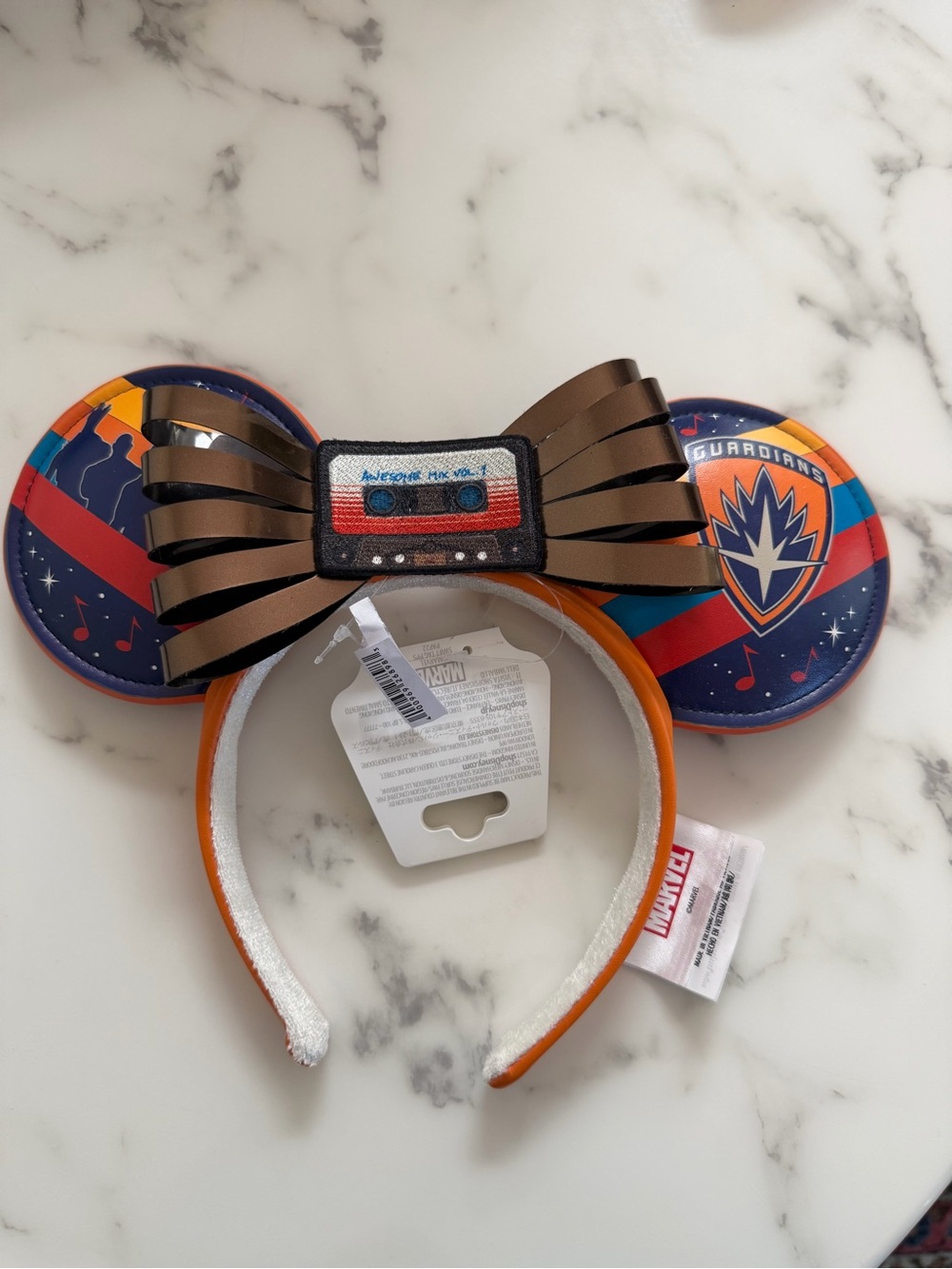 NEW: Disneyland Marvel Guardians Cassette Bow Ear Headband - Blue & Orange